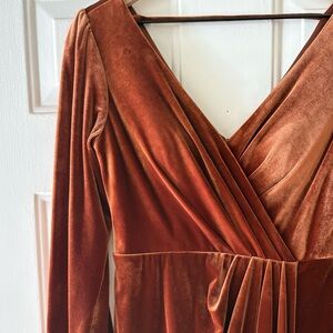Revelry Velvet Dress in Rust